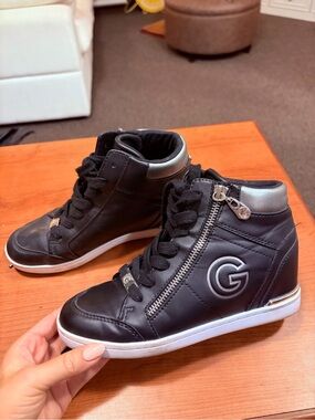 GBG Black High-Top Wedge Heel Sneakers with Side Zip